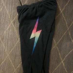 AVIATIOR NATION JOGGERS, gray/ navy with tie dye lightning bolt, size medium